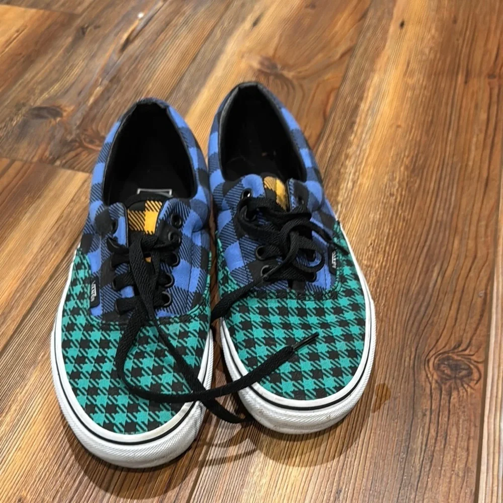 Vans Checkered Sneakers in Green, Blue, and Red